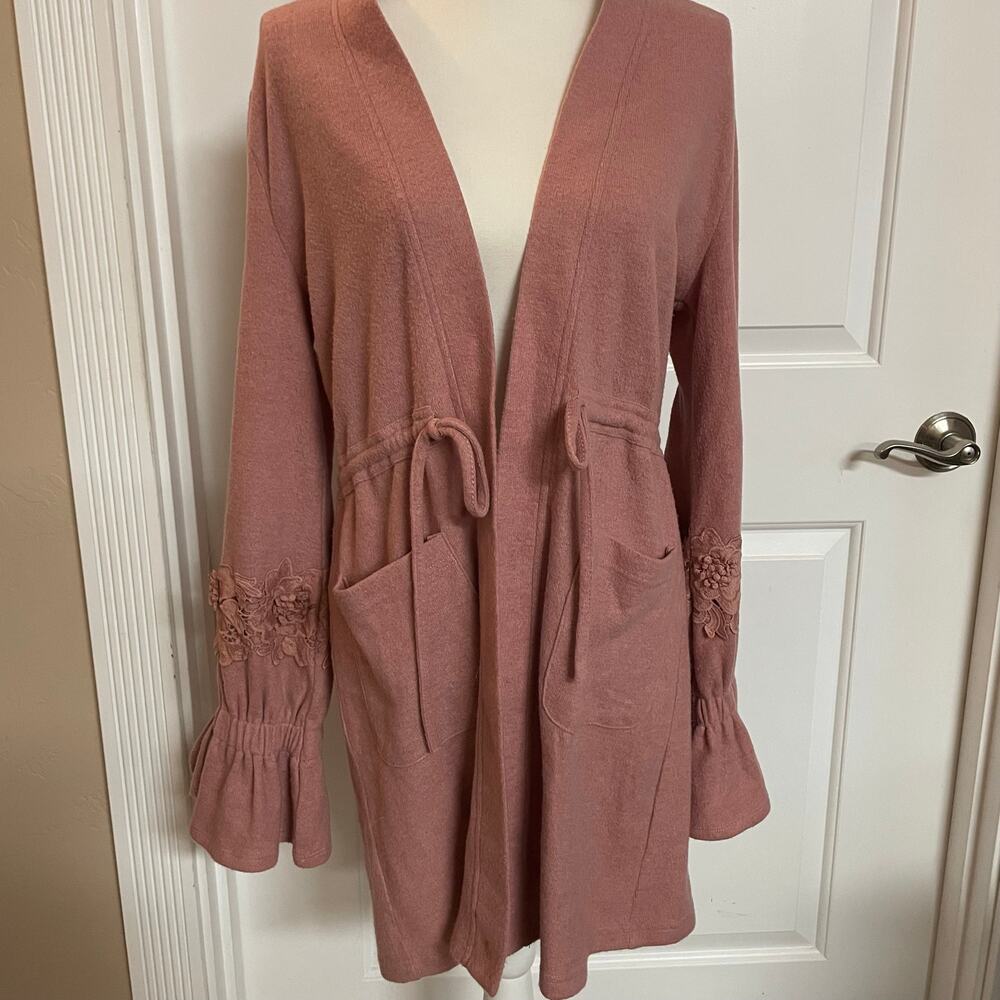 Miss Me Open Front Duster Cardigan Dusty Rose
